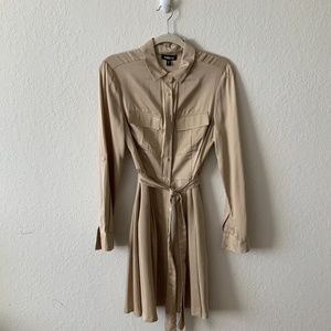 BeBe Silk Safari Style Shirt Dress-Tie and Pockets